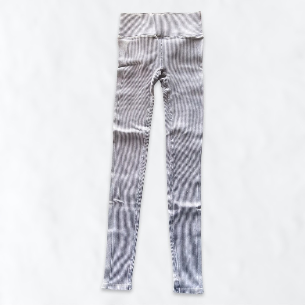 High Waisted Seamless Ribbed Leggings - Acid Wash